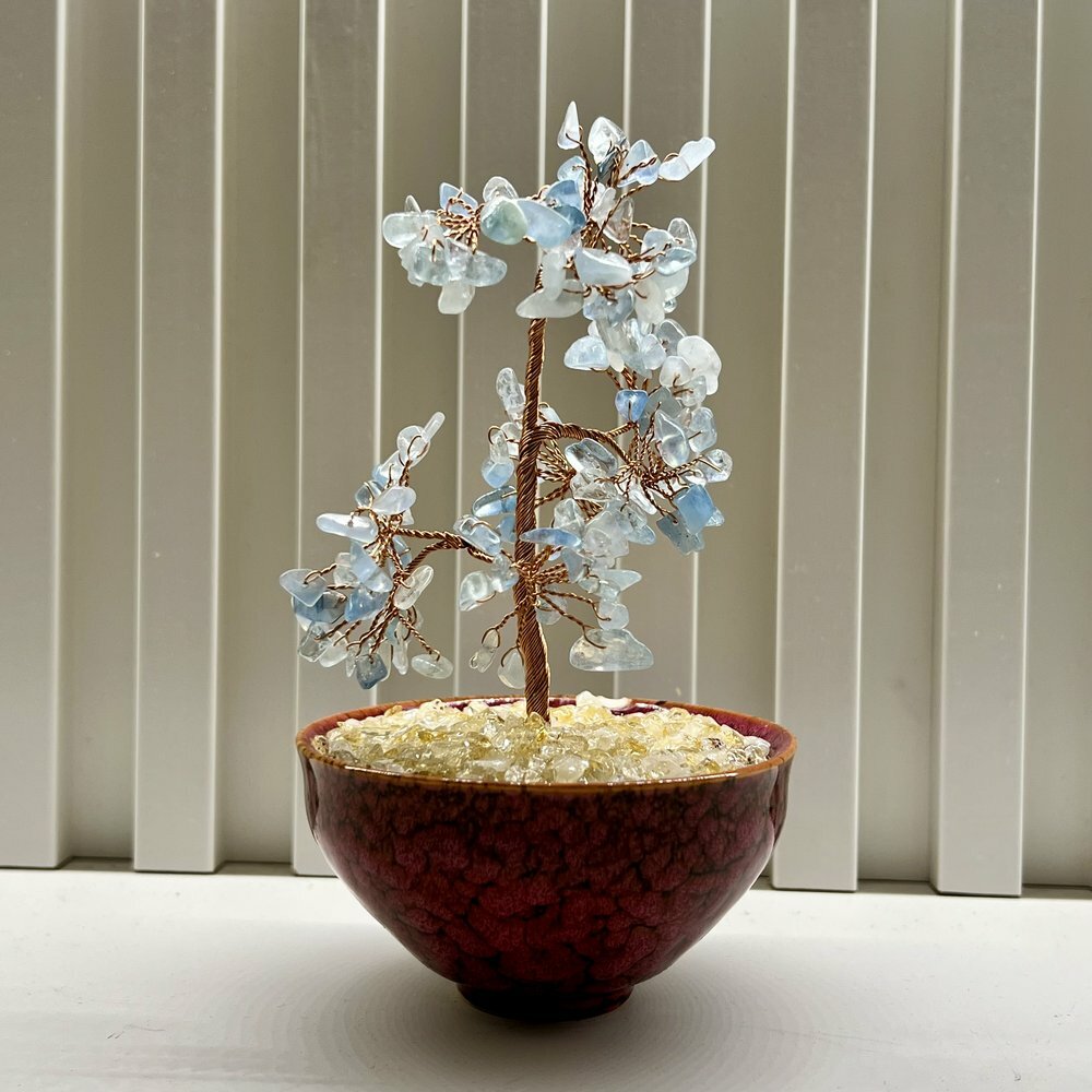[S] GEMZ & CO HLCT RANDOM CERAMIC ROUND BOWL AQUAMARINE TREE, W119 (W119)