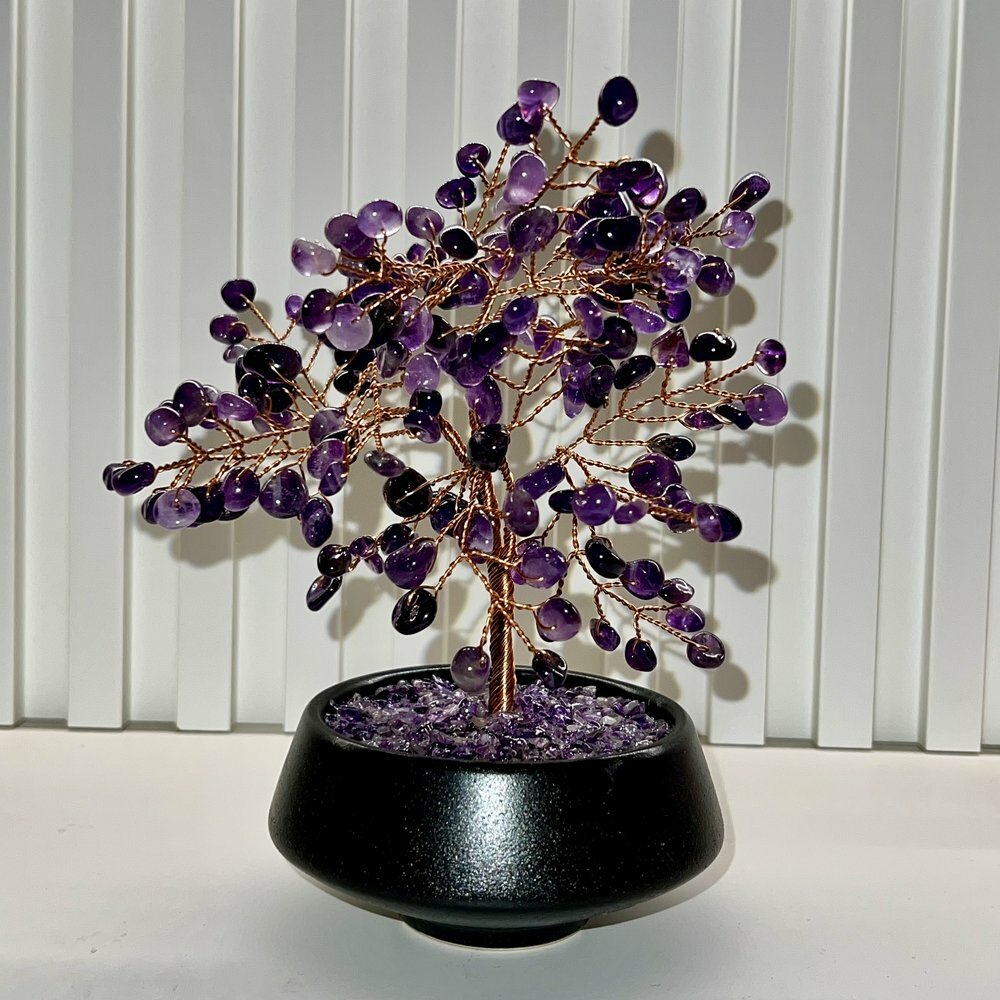 [S] GEMZ & CO HLCT CERAMIC POT AMETHYST ROUND BEAD CRYSTAL/AMETHYST TREE, W120 (W120)