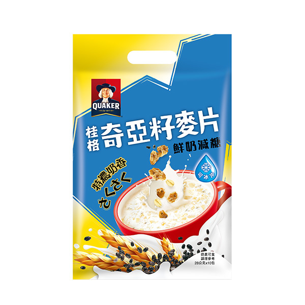 桂格 奇亞籽麥片特濃鮮奶減糖袋裝28gX10包x3袋