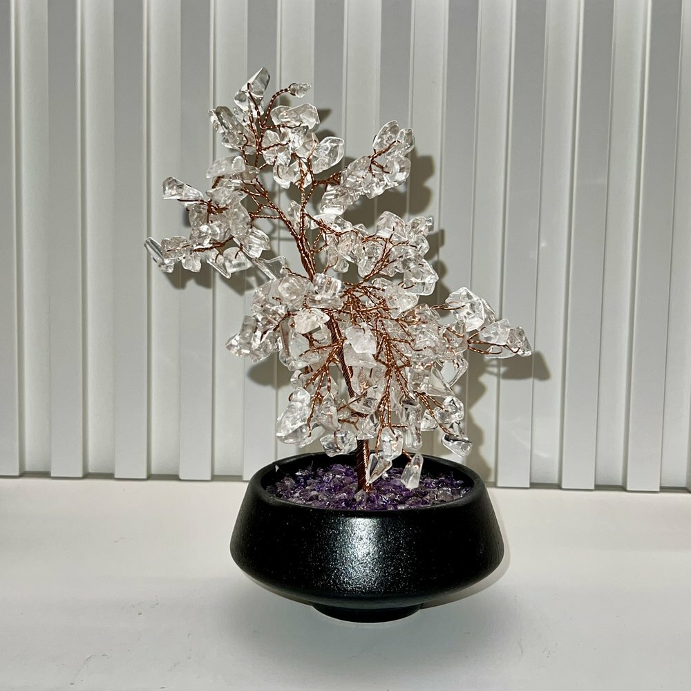 [S] GEMZ & CO HLCT HLCT AMETHYST CERAMIC POT TREE,CLEAR QUARTZ, W218 (W218)