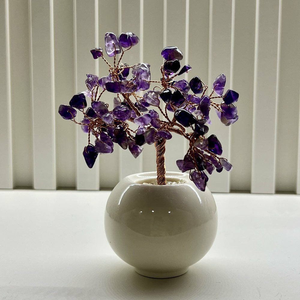 [S] GEMZ & CO HLCT SMALL WHITE CERAMIC POT TREE, AMETHYST, W497 (W497)