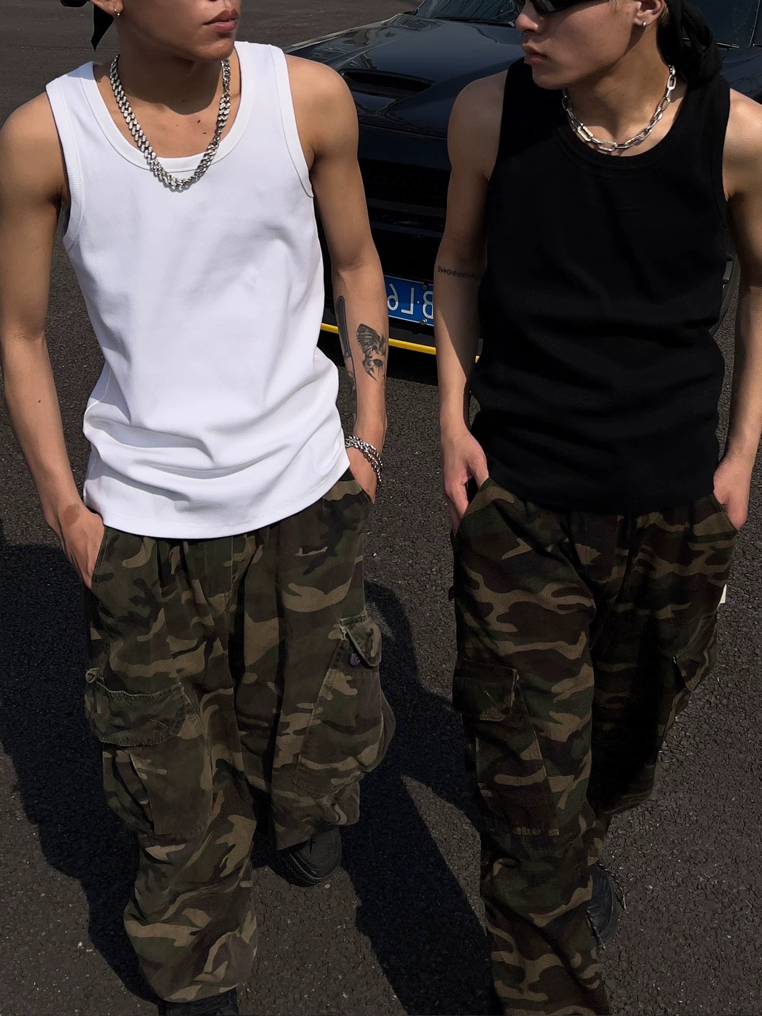 SIMPLEACTION 夏季街頭寬鬆羅紋無袖背心