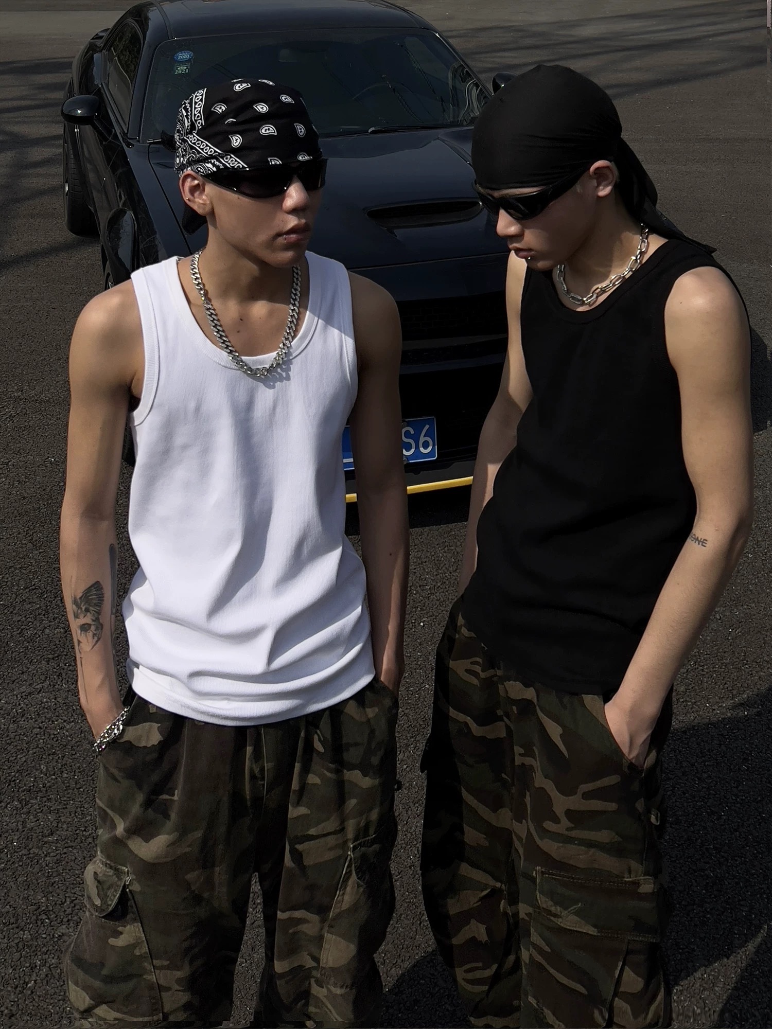 SIMPLEACTION 夏季街頭寬鬆羅紋無袖背心