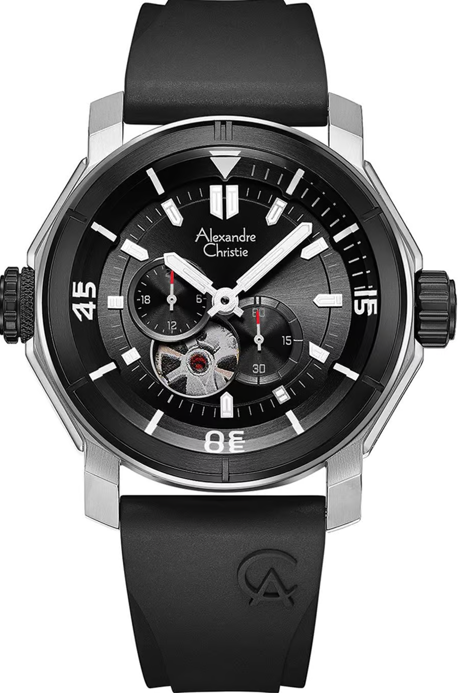 萬年鐘錶 - Alexandre Christie   開芯視窗機械男錶 6565MARTBBA 錶徑45MM  (AC 錶)