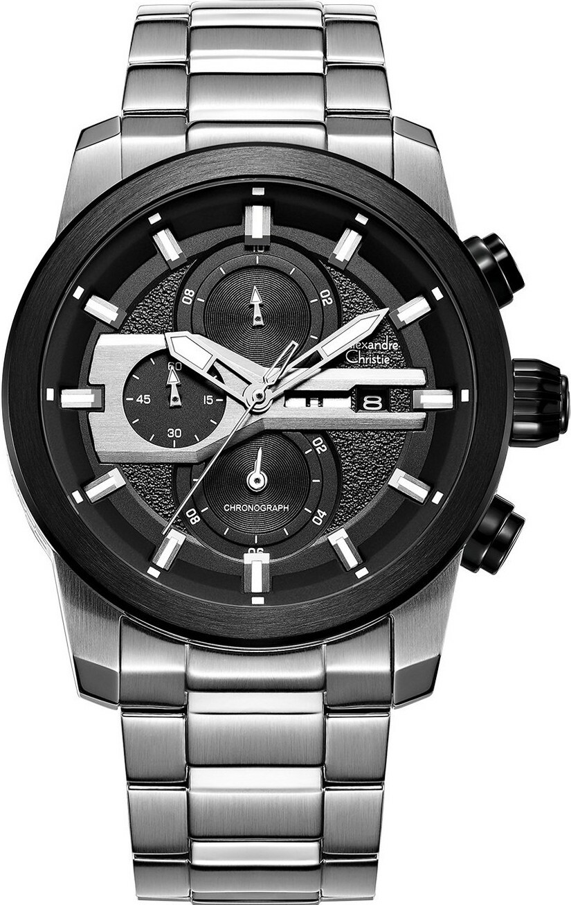 萬年鐘錶 - Alexandre Christie   大錶盤三眼計時不鏽鋼男錶 6562MCBTBBASL 錶徑45MM  (AC 錶)