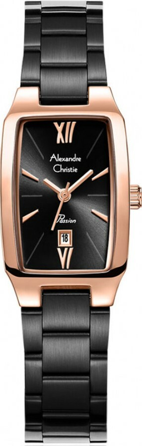 萬年鐘錶 - Alexandre Christie   全黑玫瑰金框方形優雅女錶 2455LDBBRBA  錶徑21.5MM  (AC 錶)