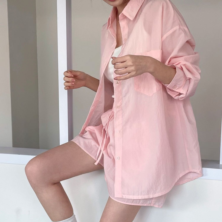 水洗襯衫短褲套裝(五色)