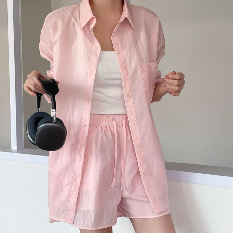 水洗襯衫短褲套裝(五色)