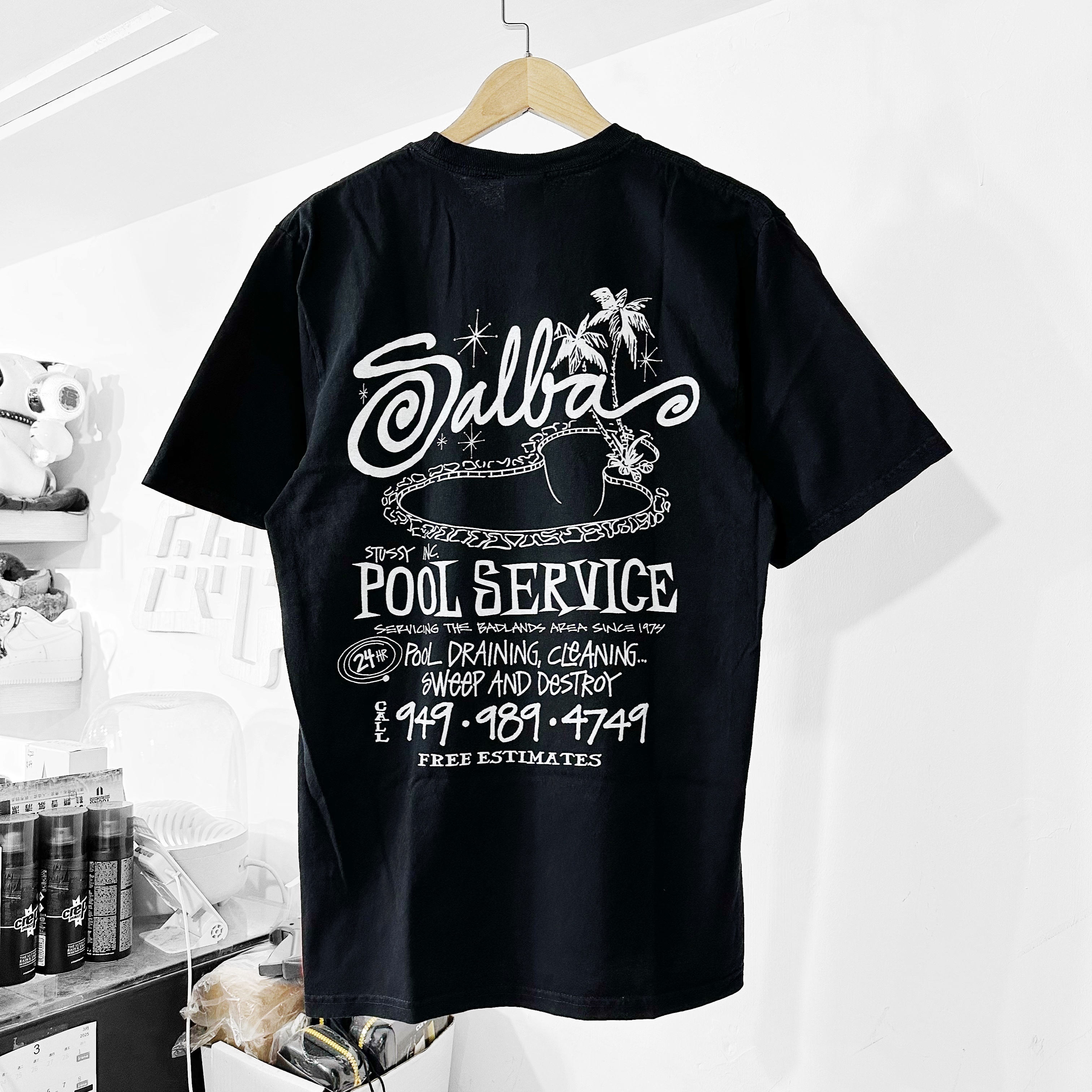 ★STUSSY★PIGMENT DYED POOL SERVICE T-SHIRT 半袖Tシャツ★ STUSSY - POOL SERVICE PIGMENT DYED TEE BLACK 【3904015