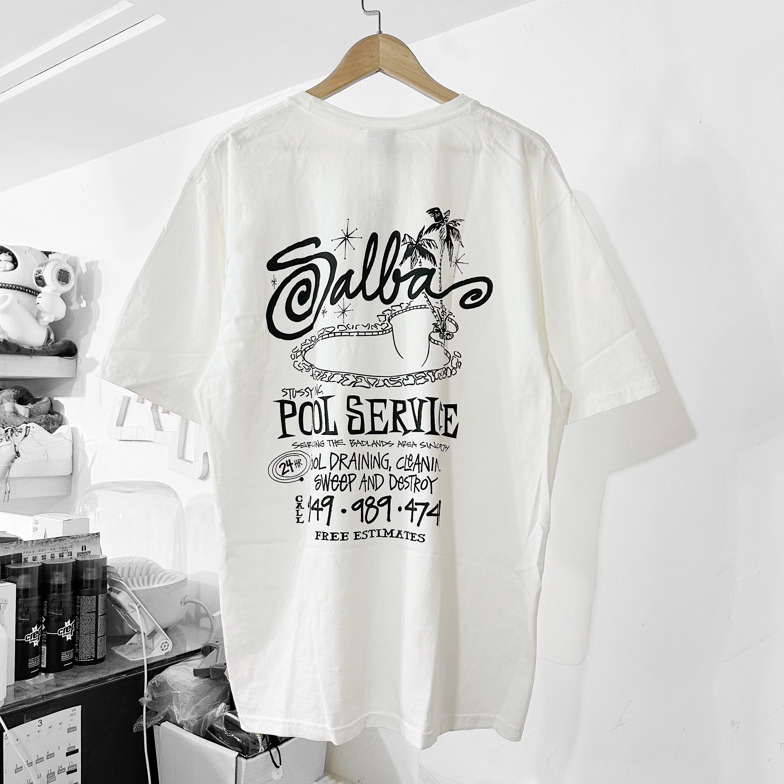 STUSSY POOL SERVICE TEE PIGMENT DYED  NATURAL 米白色
