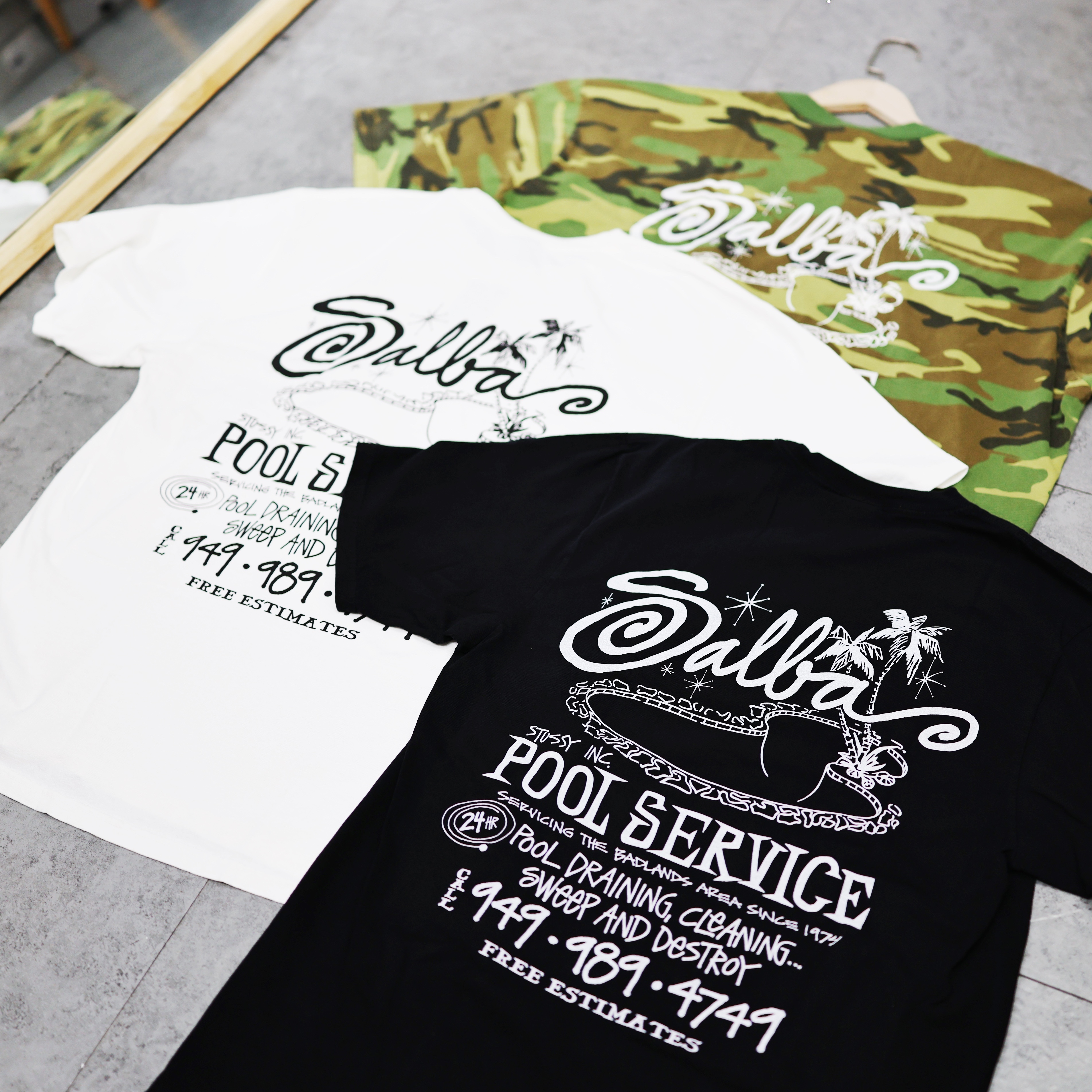 STUSSY POOL SERVICE TEE PIGMENT DYED BLACK