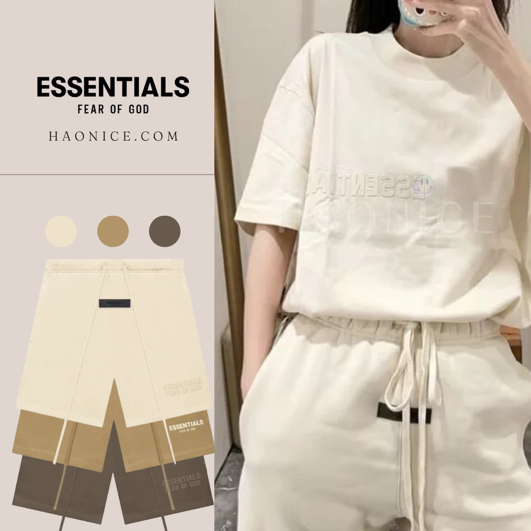 [hao nice］FEAR OF GOD最新三色休閒刺繡短褲ESSENTIAL反光短褲 刺繡FOG短褲