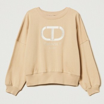 1TS0402-004 TWINSET Felpa Girocollo Con Logo Oval-T Beige #241TN2070 (C-EU-E)