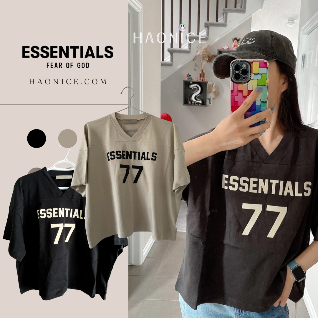 【Haonice品牌童裝】 24SS 童裝👶 ESSENTIALS 夏季短袖 經典1977 字母logo 休閒 V領 兩色可選