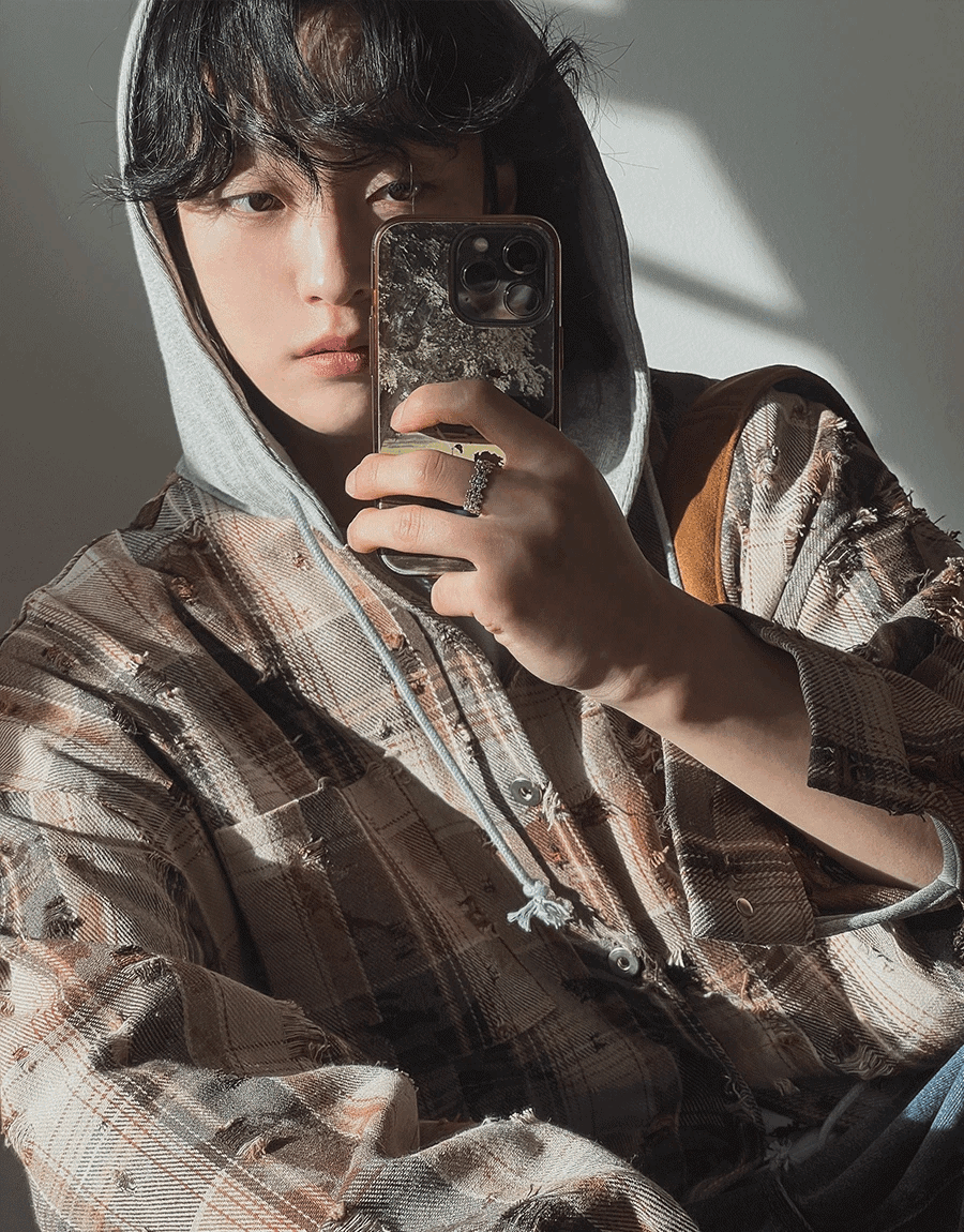 Damage格紋連帽襯衫外套