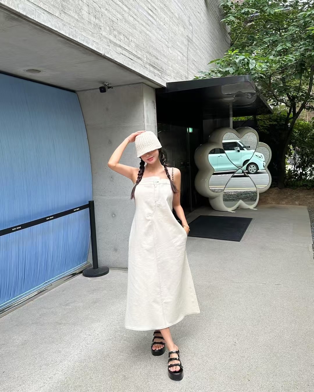 交錯平口吊帶裙