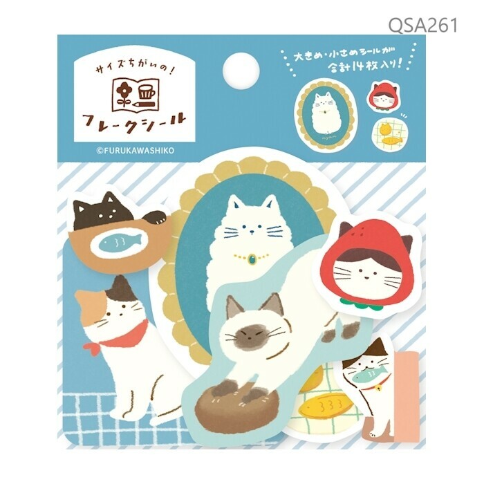 貓 大大小小 和紙貼紙包(14 枚)｜日本古川紙工