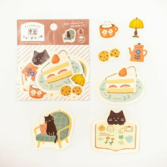 貓咪閱讀 大大小小 和紙貼紙包(14 枚)｜日本古川紙工