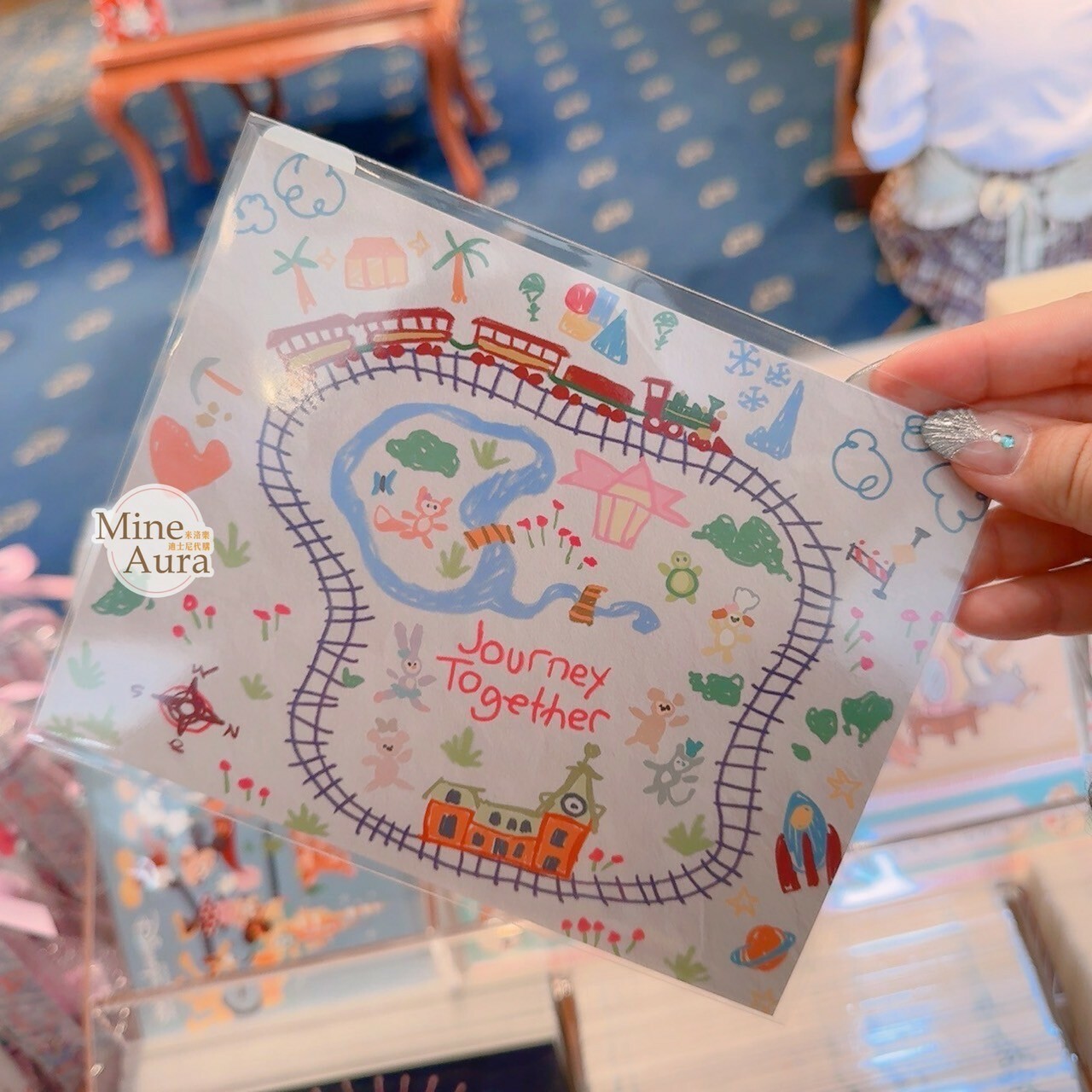 達菲 Duffy 與好友們 塗鴉 火車鐵軌地圖 圖案 明信片 -香港迪士尼樂園