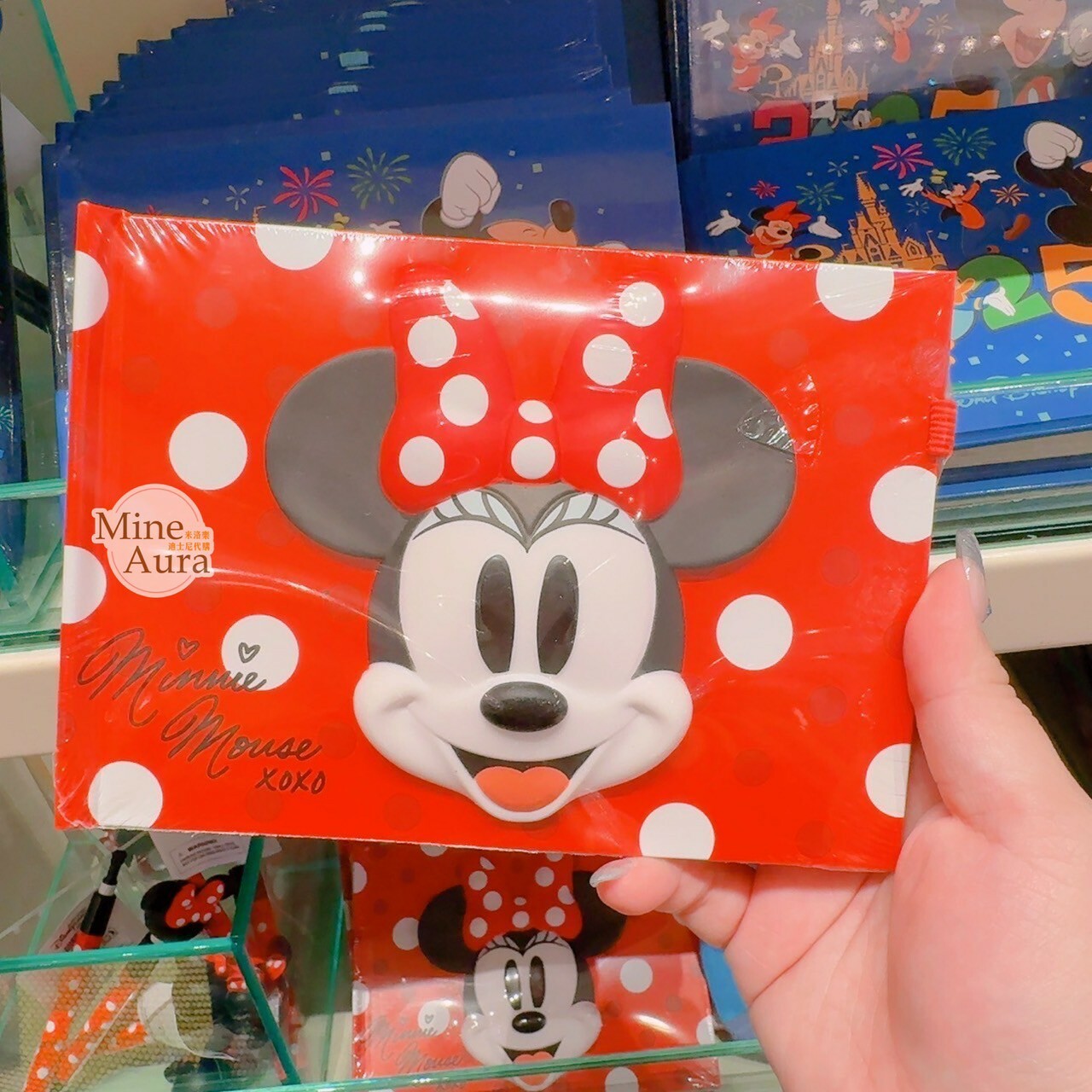 米妮 Minni 紅底白點點 大頭 圖案 簽名本 -香港迪士尼樂園