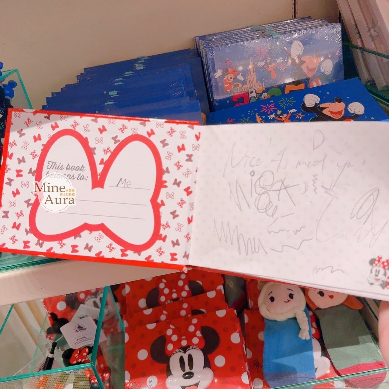 米妮 Minni 紅底白點點 大頭 圖案 簽名本 -香港迪士尼樂園