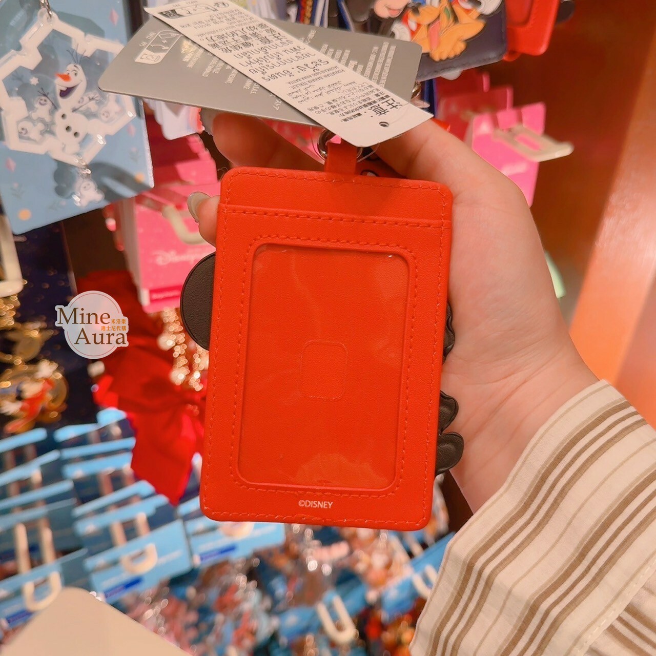 米妮 Minni 半身探頭圖案 紅底 造型 票卡夾 掛繩 -香港迪士尼樂園