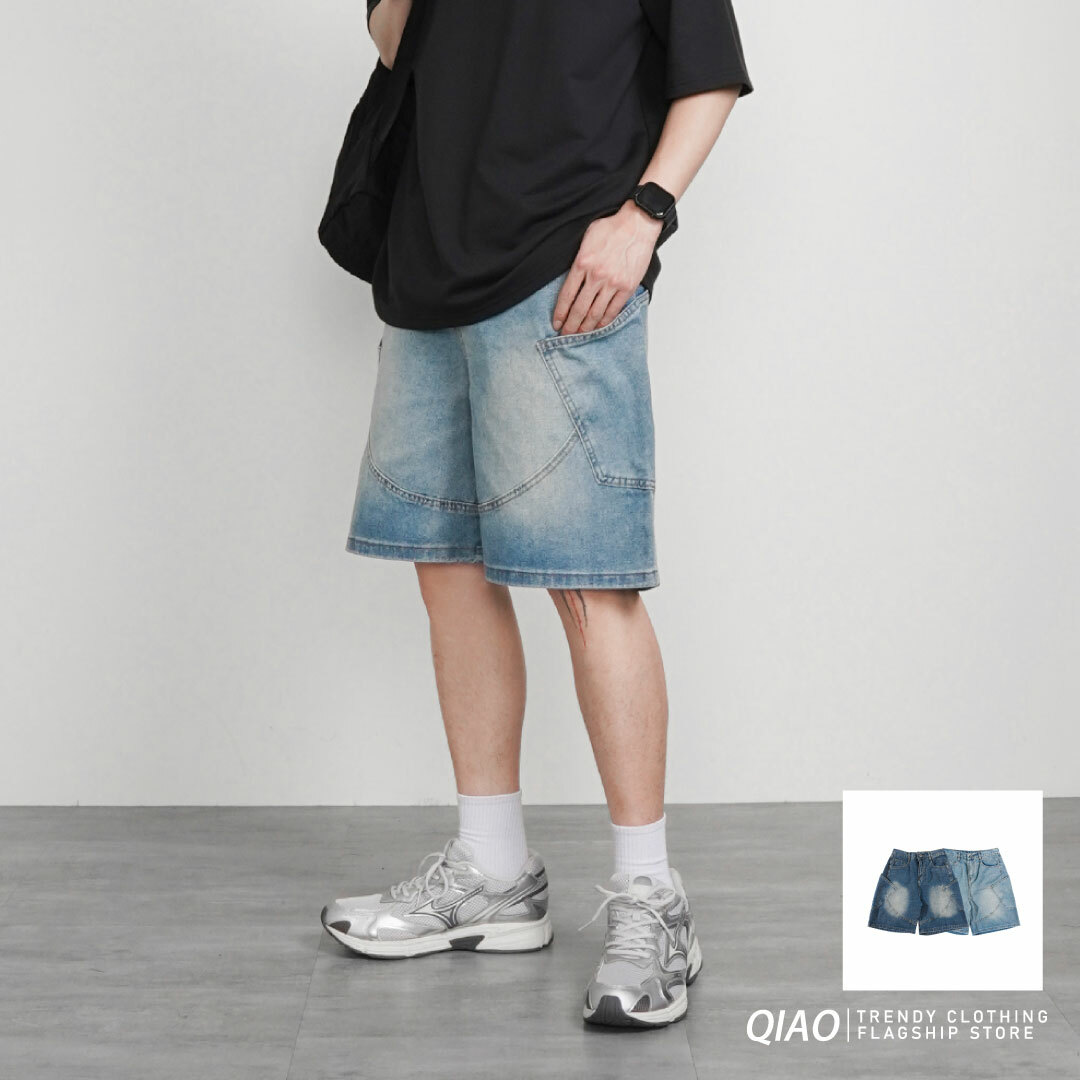 shorts 斜切口袋 彎刀短褲 水洗牛仔 LJ-265