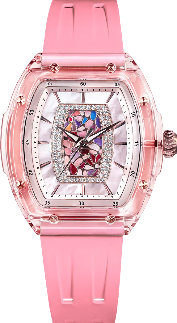 萬年鐘錶 - TSAR BOMBA 機械公爵  酒桶型貝殼錶盤塑膠鈦金屬錶圈氟矽膠女錶  TB8219L-Q2  錶徑 35MM