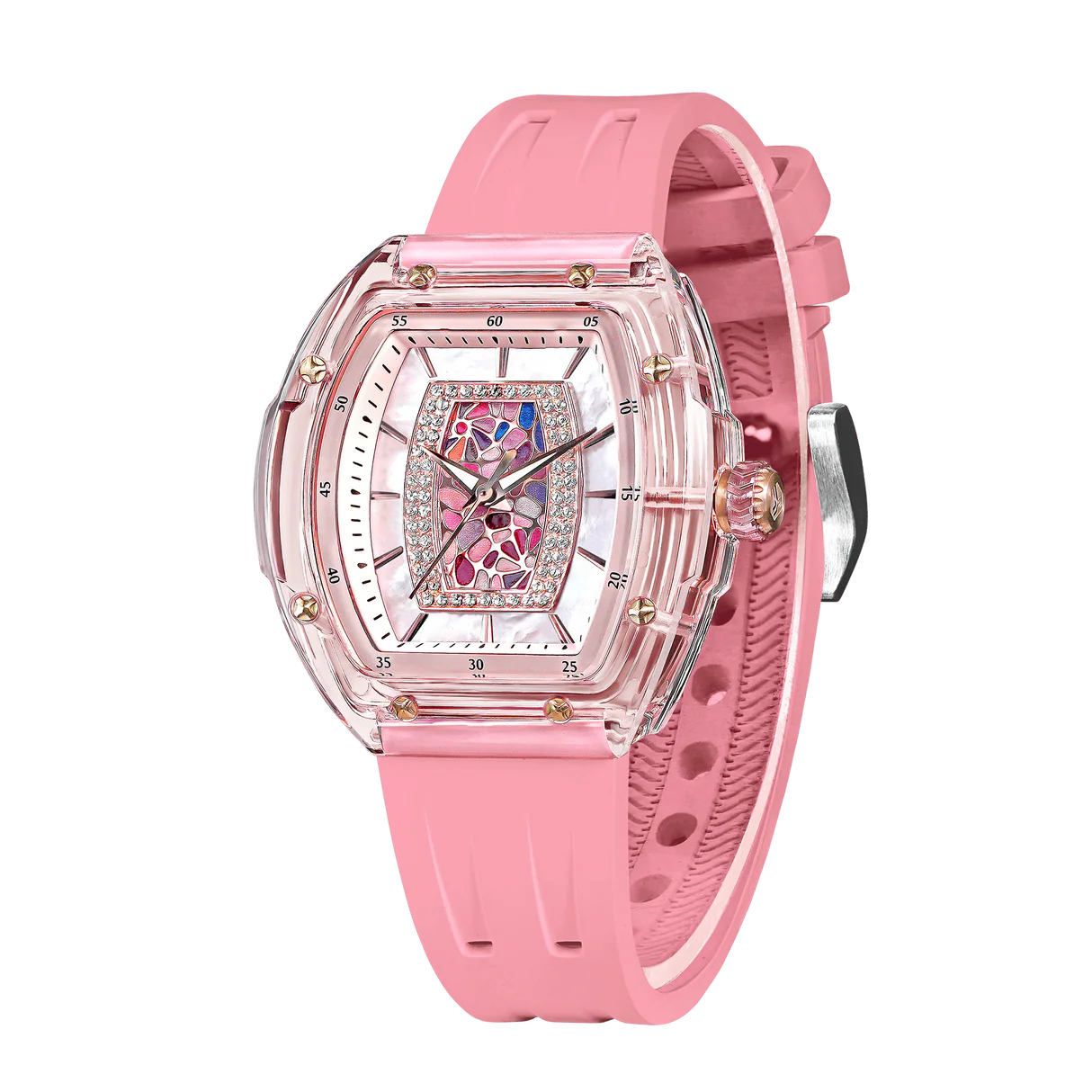 萬年鐘錶 - TSAR BOMBA 機械公爵  酒桶型貝殼錶盤塑膠鈦金屬錶圈氟矽膠女錶  TB8219L-Q2  錶徑 35MM