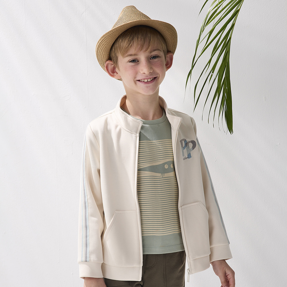 PIPPY 經典LOGO小立領全開休閒外套 米白
