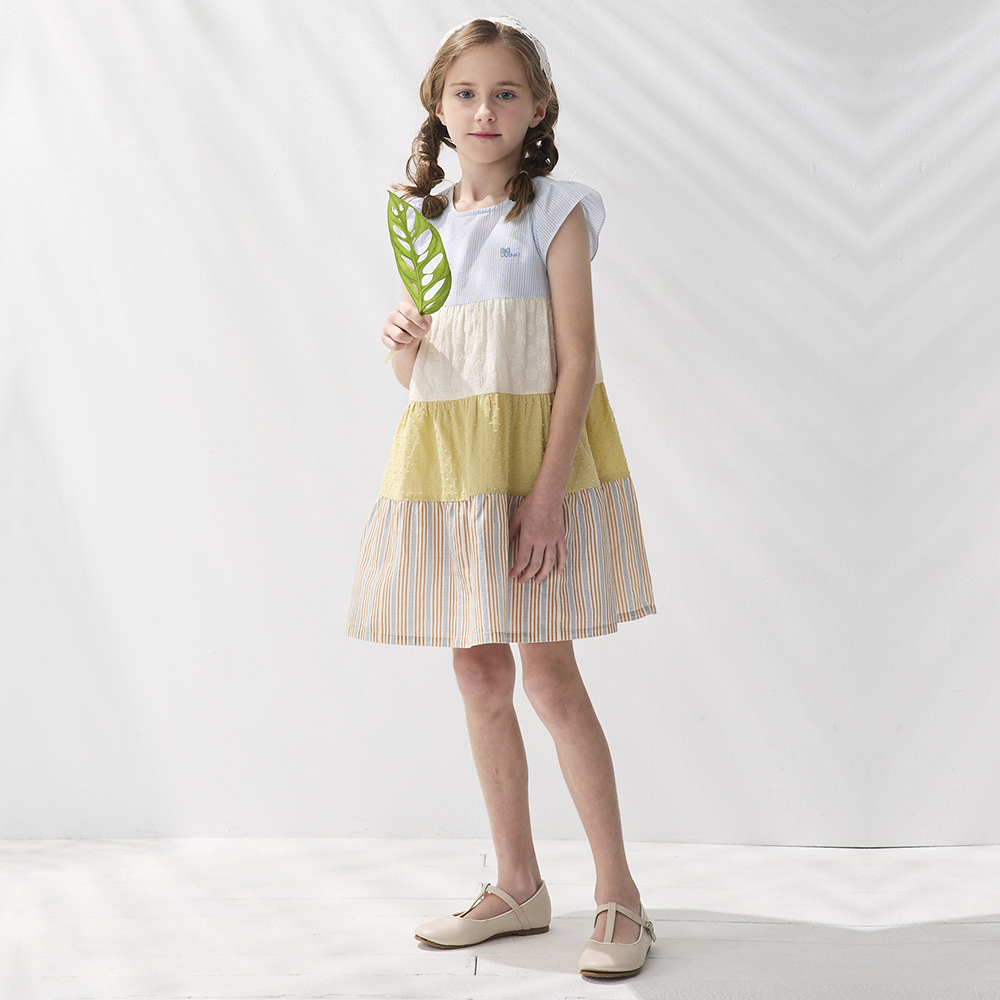 PIPPY 漸層異材質蛋糕裙洋裝 卡其