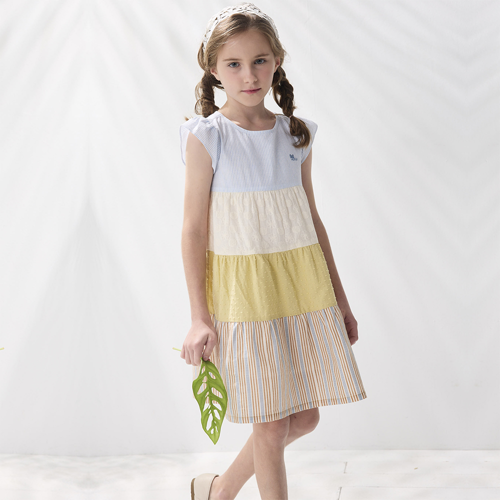 PIPPY 漸層異材質蛋糕裙洋裝 卡其