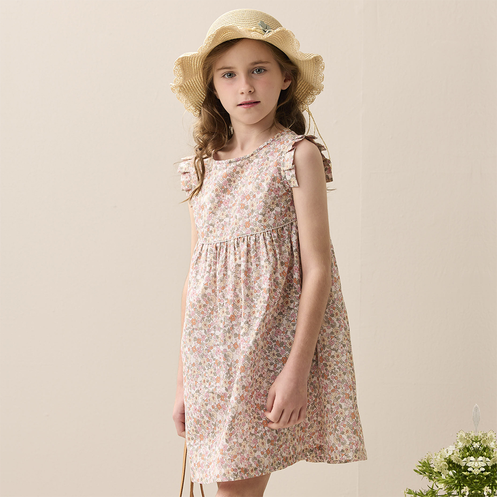 PIPPY 甜美印花圓領連身裙洋裝 粉