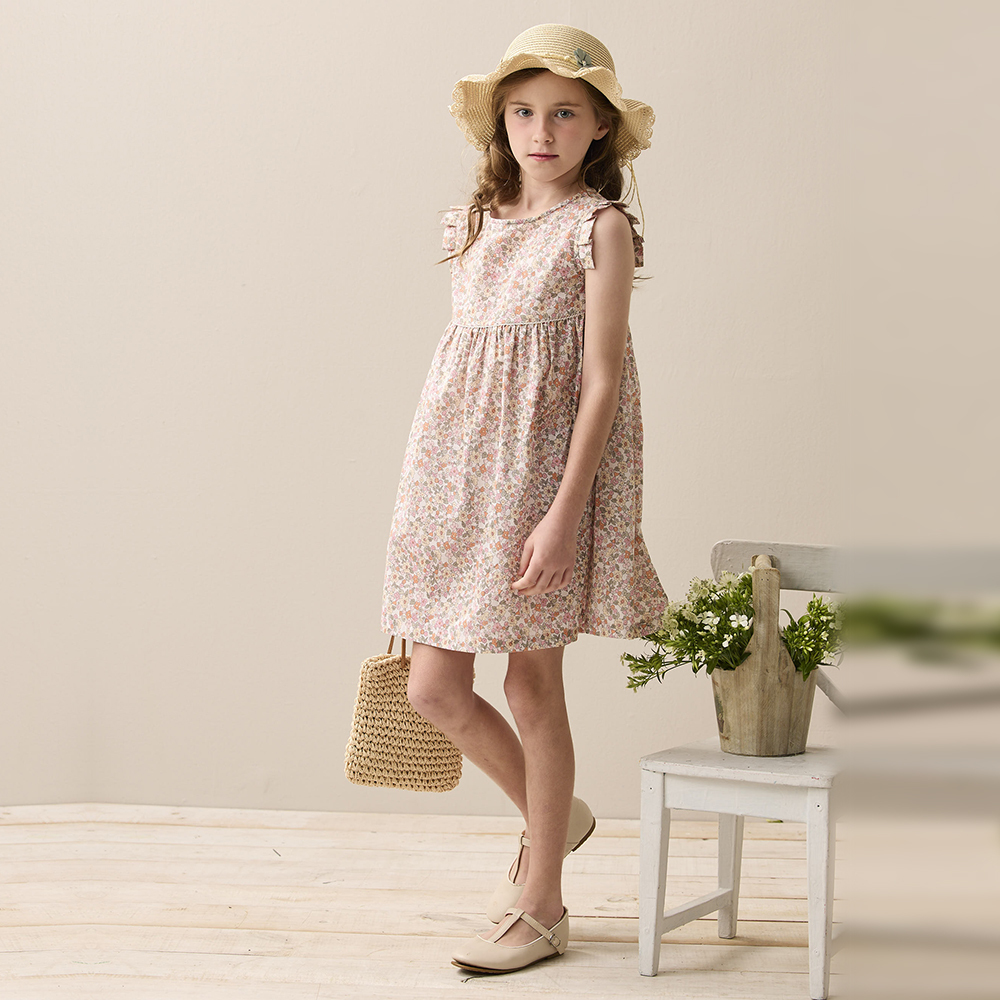 PIPPY 甜美印花圓領連身裙洋裝 粉