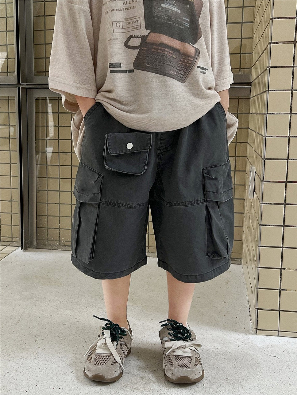 可拆卸小口袋工裝褲