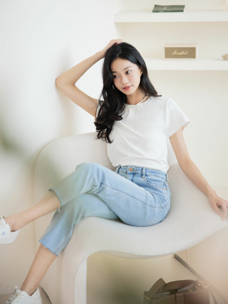 韓妞必備彈性不收邊牛仔褲（YKK拉鍊）