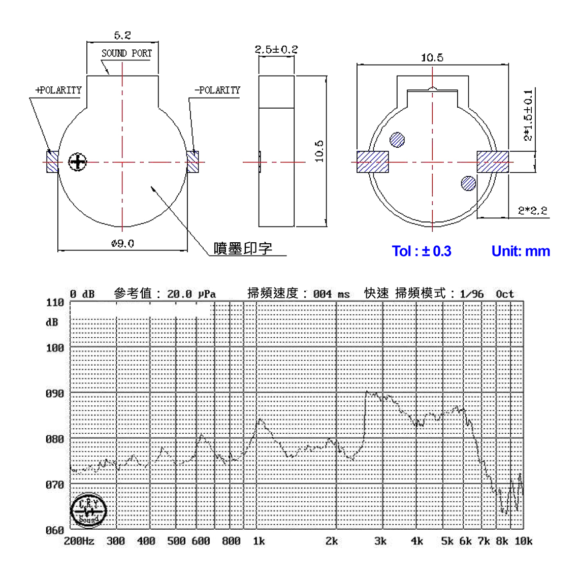 SMD,無源蜂鳴器,9025,3V,尺寸規格