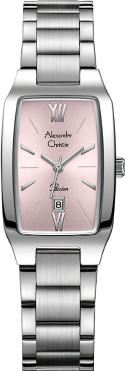 萬年鐘錶 - Alexandre Christie   粉色面盤方形優雅女錶 2455LDBSSLK 錶徑21.5MM  (AC 錶)