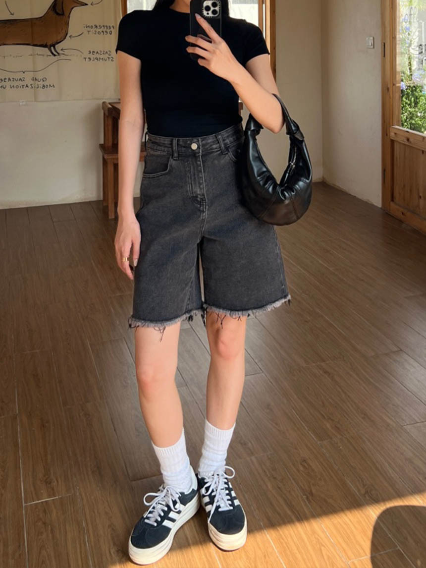 彈性牛仔寬版五分褲*2色