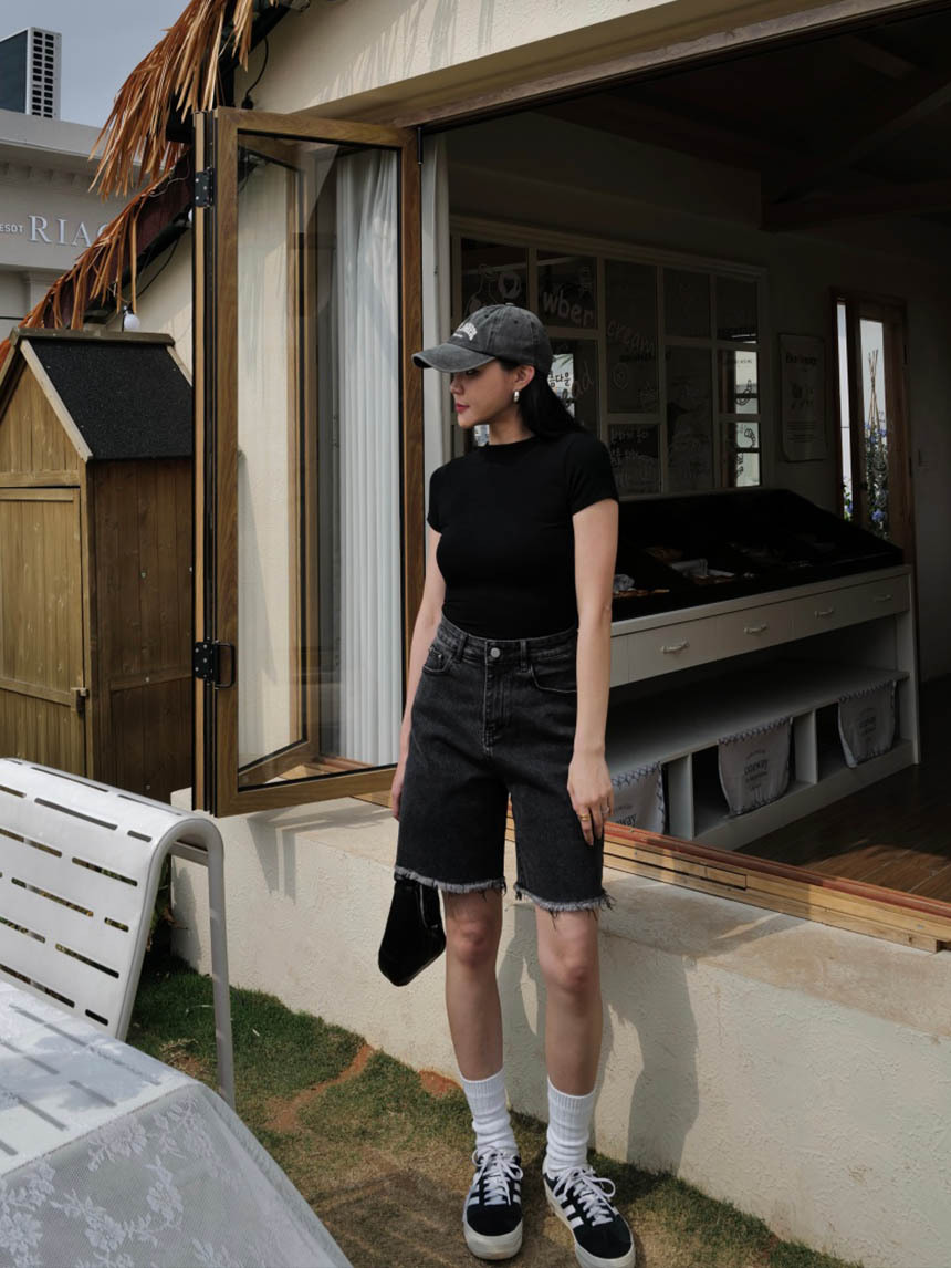 彈性牛仔寬版五分褲*2色