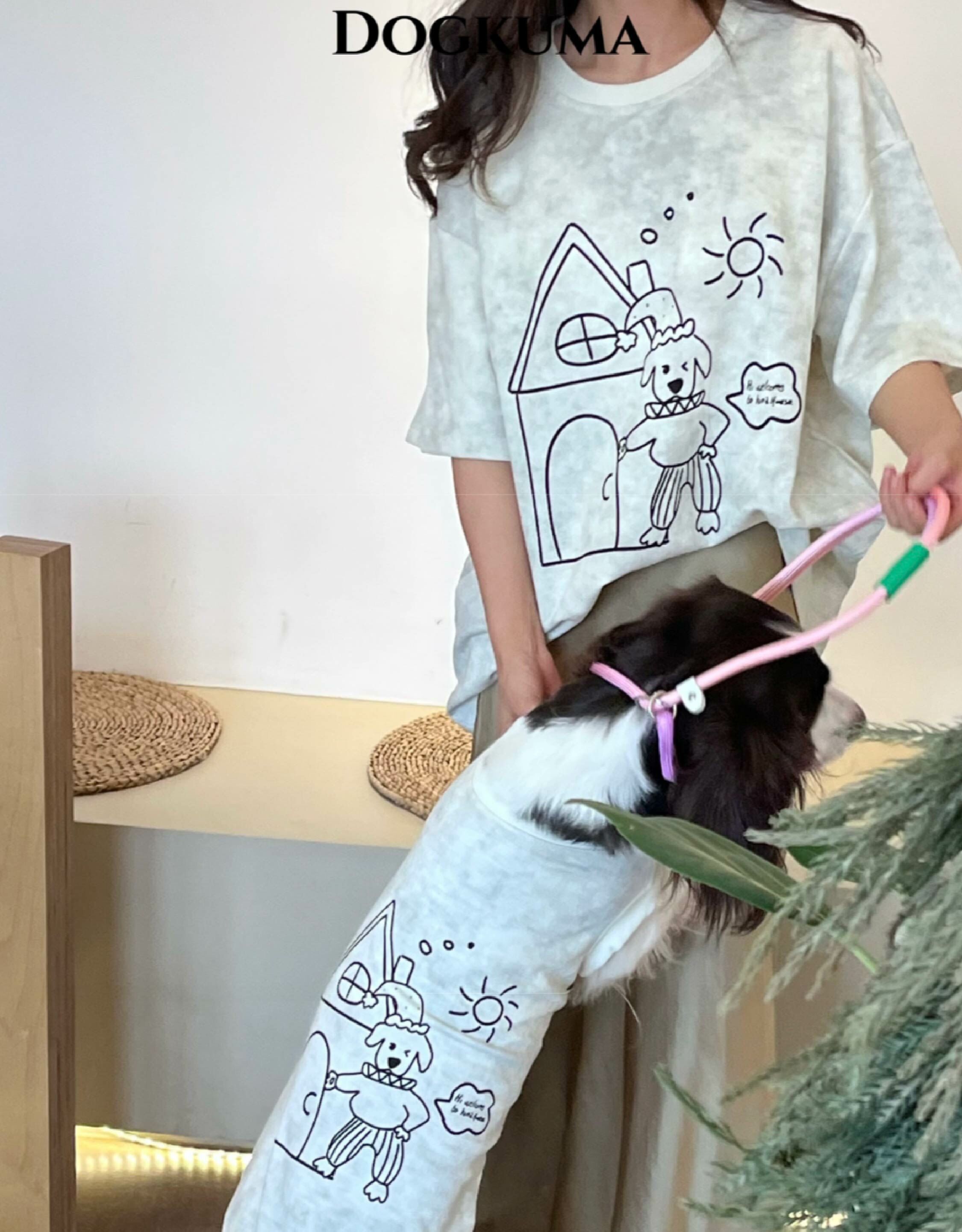 DOGKUMA - 塗鴉寵物親子裝T恤 - 奶酪白（寵物款）