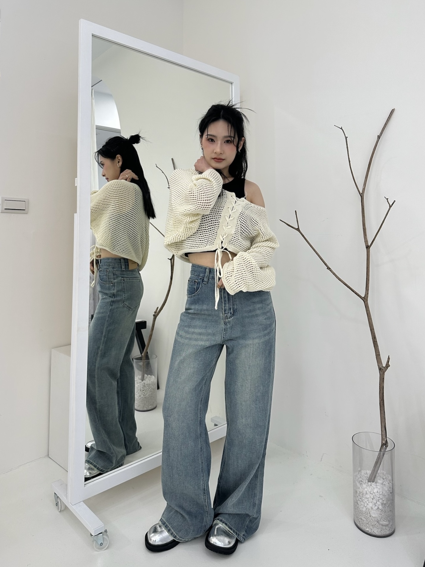 氣質出眾抽繩綁帶短款針織衣