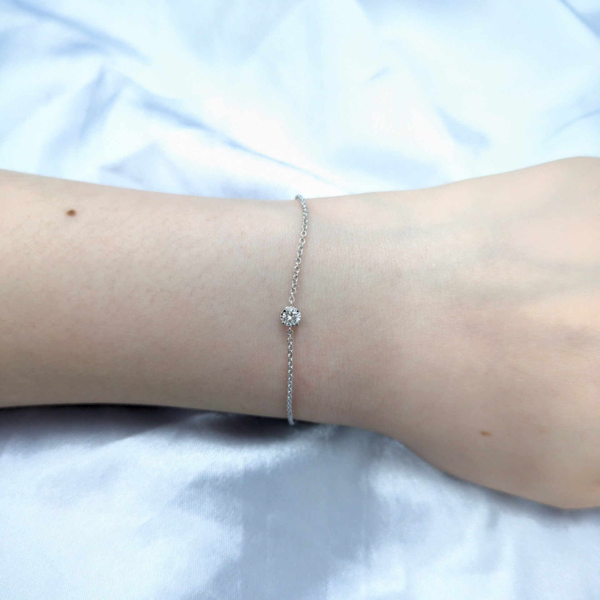 全新18K白金【單粒14份鑽石】手鍊