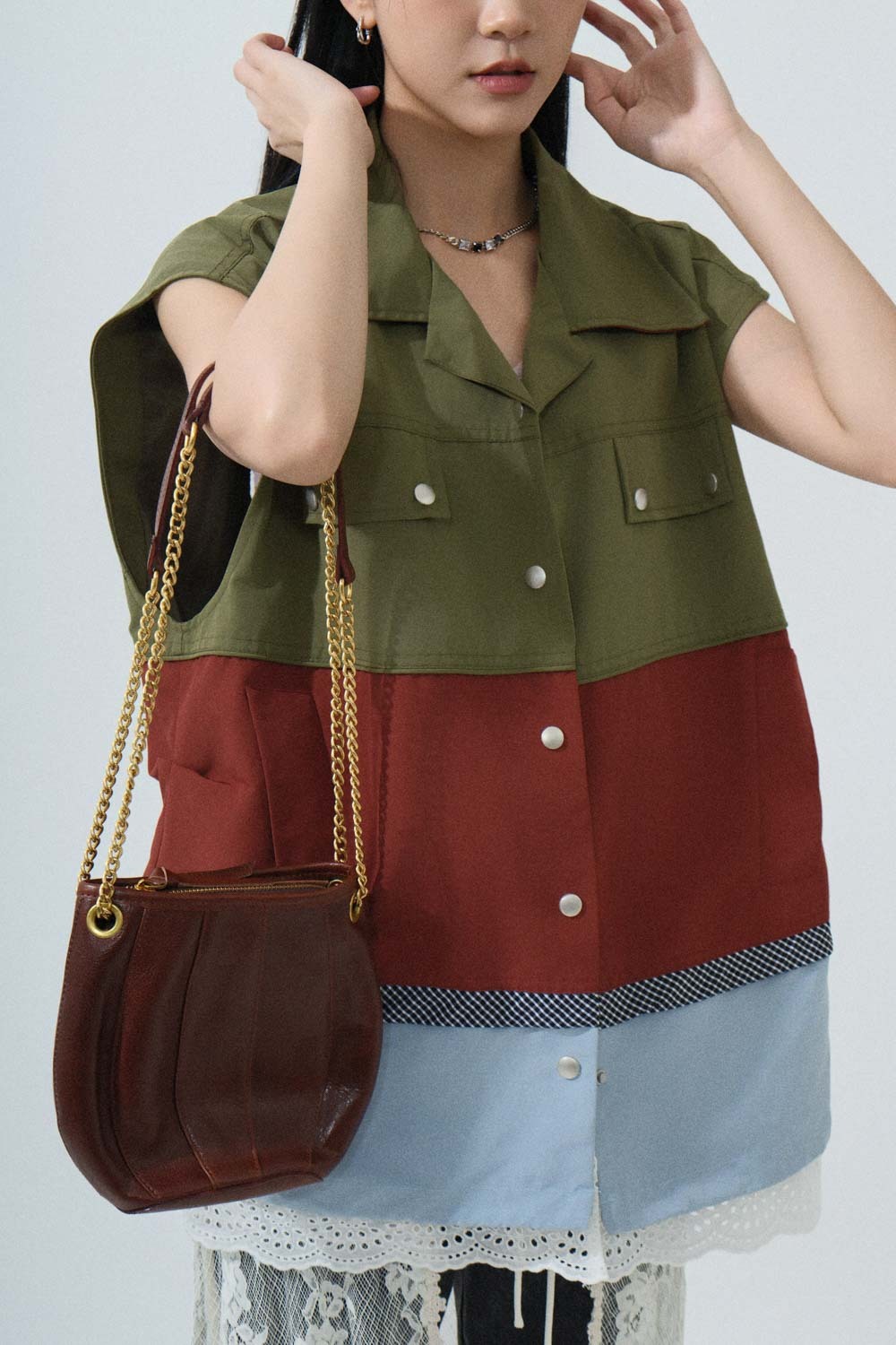 鏈帶兩用拼皮小水桶袋（預購產品）