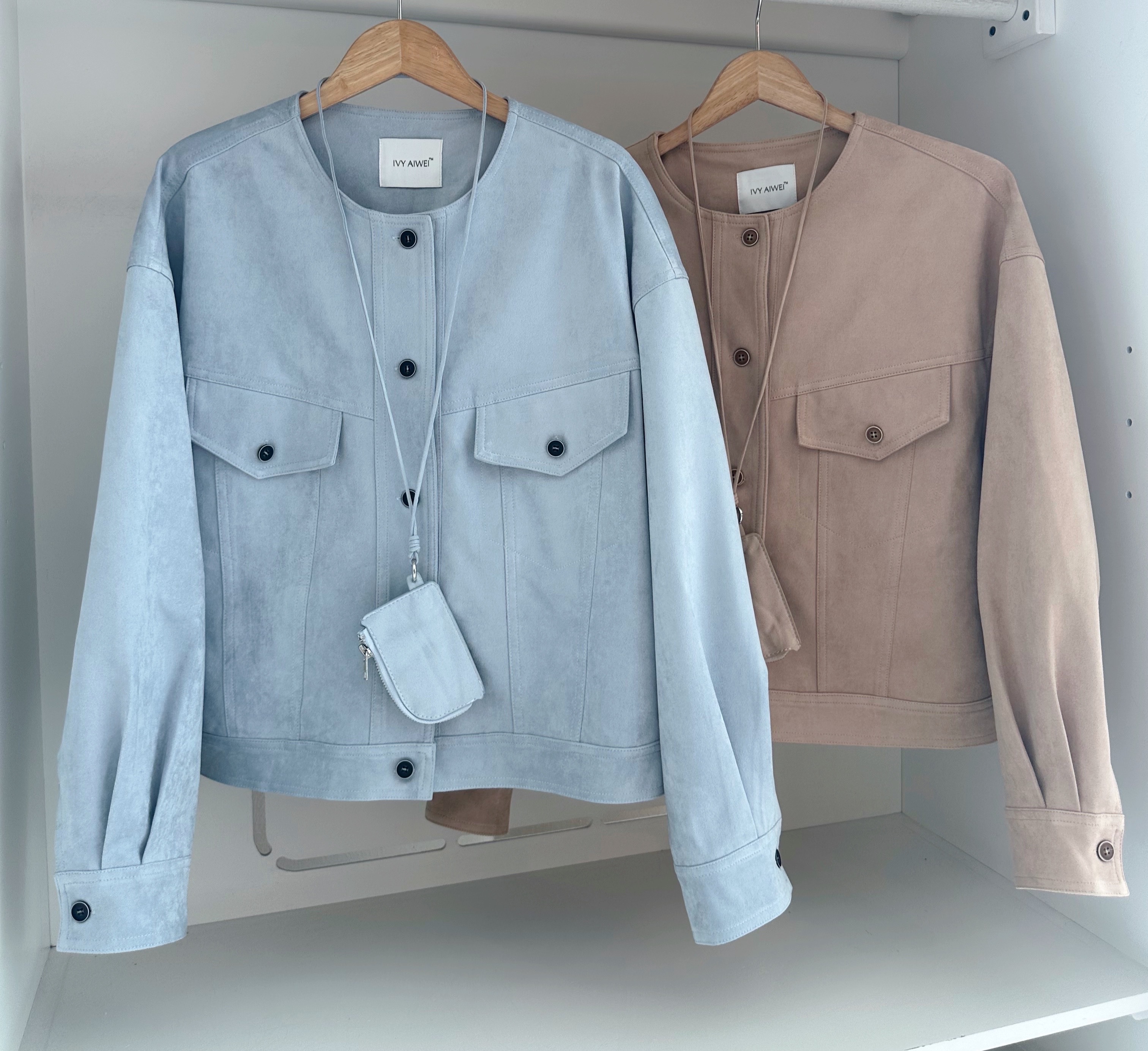 SUEDE LEATHER OVERSIZE JACKET WITH SHORT SKIRT SET SUIT (2 PCS)