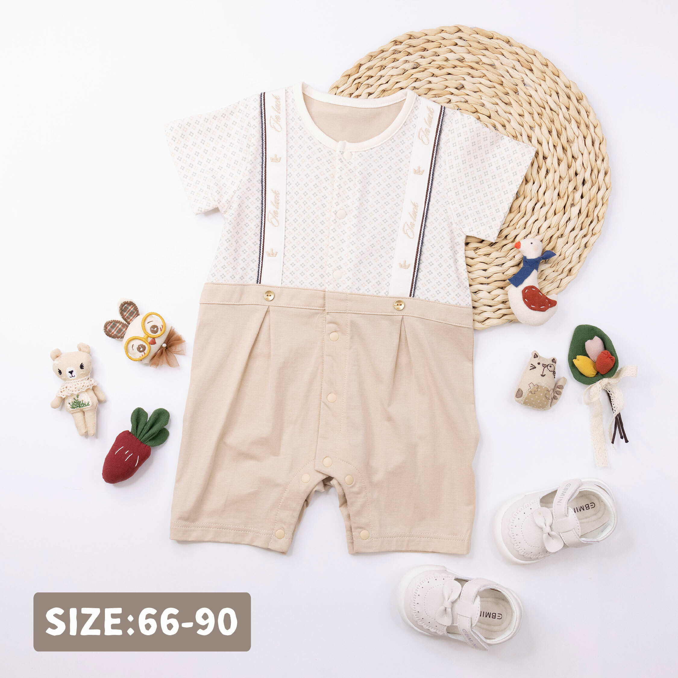 純淨系列【T0027】復古花紋拼接舒適短袖連身衣