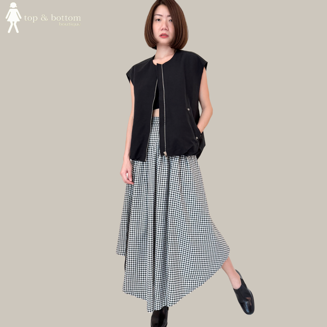 CHECKED ASYMMETRIC MIDI SKIRT
