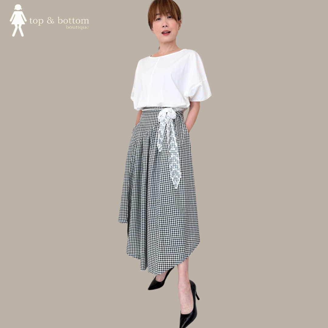 CHECKED ASYMMETRIC MIDI SKIRT