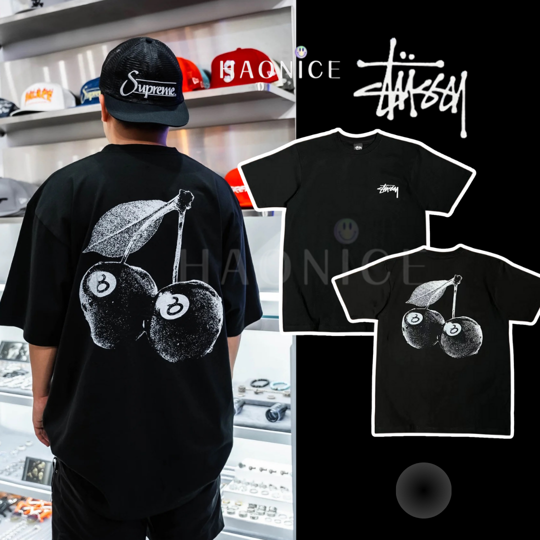 【HAO NICE 】美國🇺🇸街頭潮流 Stussy 25SS 春夏新款🔥 Cherries Tee 櫻桃黑8🎱 經典素色百搭短T 🔥