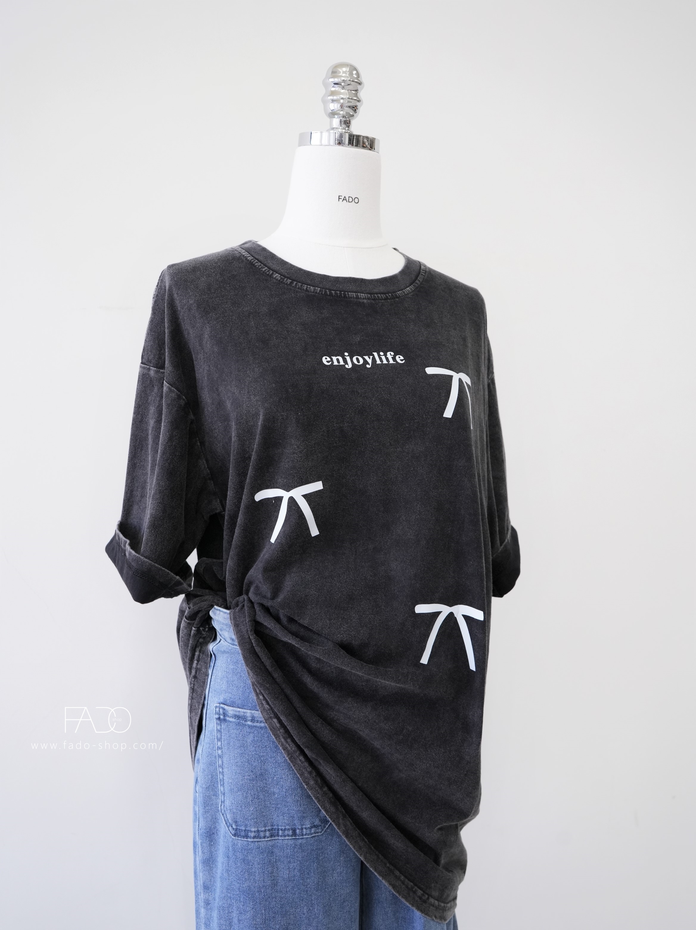 法朵Fado shop｜ 蝴蝶結印刷水洗長板棉T 0213058